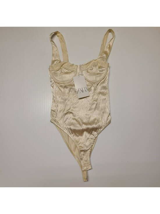 Zara Tops - Zara Vintage Style Ivory Satin Corset Bodysuit Balletcore Size S